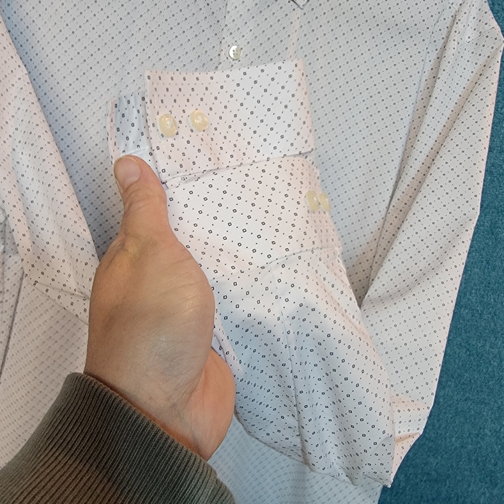 JF J.Ferrar Men's White Patterned Dress Shirt Size Large - Picture 4 of 11